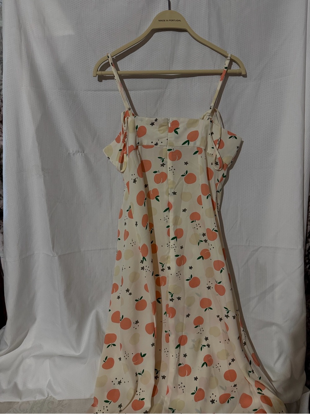 Peach Print Tie-Strap Sundress in Cream